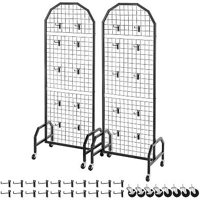 2 Piece Mobile Wire Grid Wall Display with 6 Panels and Locking Casters for Home or Retail Use