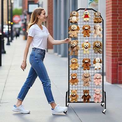 2 Piece Mobile Wire Grid Wall Display with 6 Panels and Locking Casters for Home or Retail Use