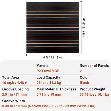 4ft x 2ft MDF Slat Wall Panels for Garage and Workshop Tool Storage, Set of 2 Panels, Black