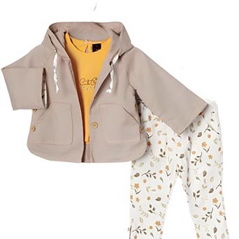 Little Girls' Summer & Fall Cotton 3 pc Outfit Set - Jacket, Sleeveless Top, and Button Pants