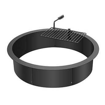 35" Steel Fire Pit Ring with Swivel Cooking Grate for Backyard and Patio