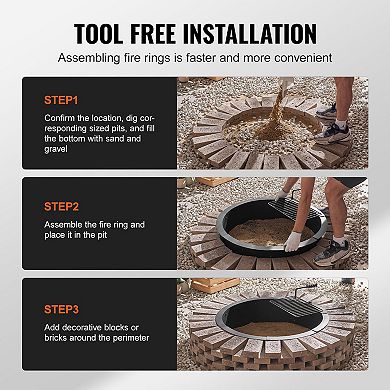 35" Steel Fire Pit Ring with Swivel Cooking Grate for Backyard and Patio