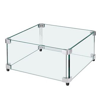 19" Square Tempered Glass Fire Pit Wind Guard for Outdoor Gas Fire Pits