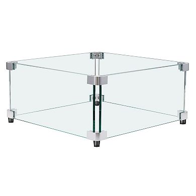 19" Square Tempered Glass Fire Pit Wind Guard for Outdoor Gas Fire Pits