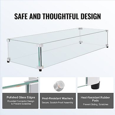 31" Rectangular Tempered Glass Fire Pit Wind Guard for Outdoor Gas Pits