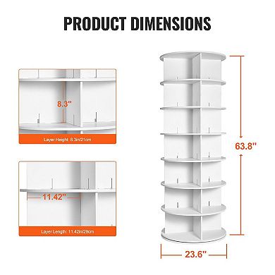 360° Rotating Shoe Tower Organizer 7-Tier Space-Saving Shoe Storage - White