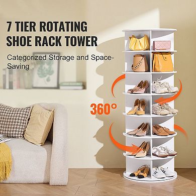 360° Rotating Shoe Tower Organizer 7-Tier Space-Saving Shoe Storage - White