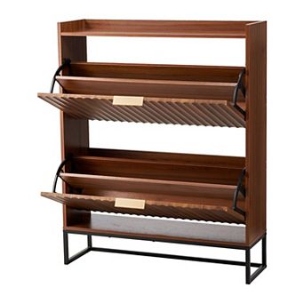 2-Drawer Flip Shoe Cabinet for Compact Entryways and Small Spaces - Walnut