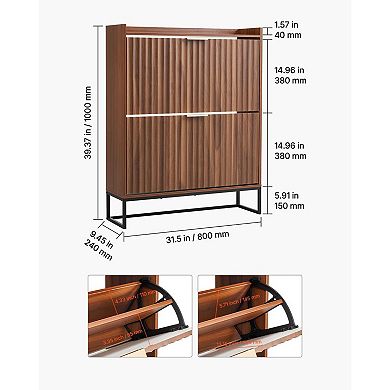 2-Drawer Flip Shoe Cabinet for Compact Entryways and Small Spaces - Walnut