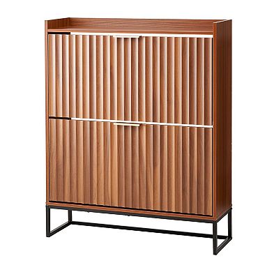 2-Drawer Flip Shoe Cabinet for Compact Entryways and Small Spaces - Walnut