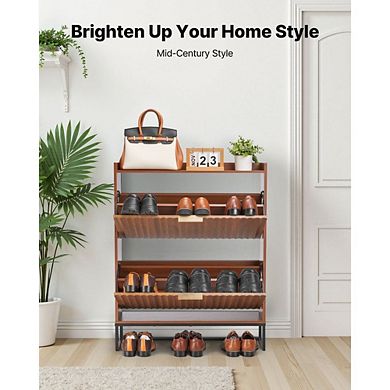 2-Drawer Flip Shoe Cabinet for Compact Entryways and Small Spaces - Walnut