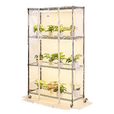4-Tier Indoor Greenhouse Stand with LED Grow Lights and Rolling Base
