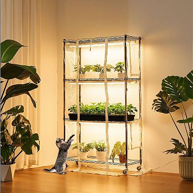 4-Tier Indoor Greenhouse Stand with LED Grow Lights and Rolling Base