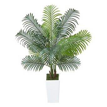 5 ft. Artificial Areca Palm Tree with Shaped Trunks and Adjustable Branches White and Green