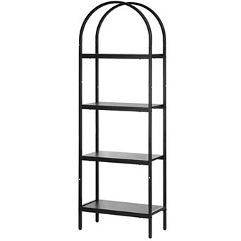 5 tier Tall Metal Bookshelf with Open Shelves for Living Room or Home Office Black