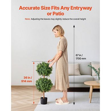 36" Artificial Topiary Trees Set of 2 with PE Leaves and Reinforced Trunks for Entryway or Patio