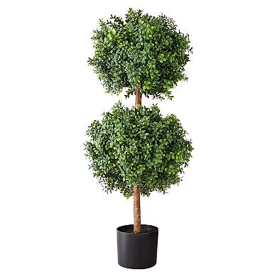 36" Artificial Topiary Trees Set of 2 with PE Leaves and Reinforced Trunks for Entryway or Patio