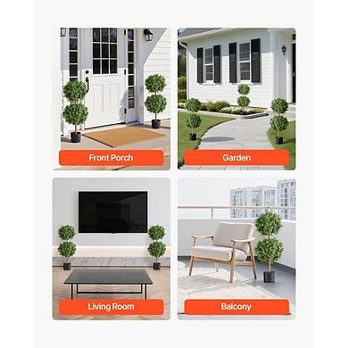 36" Artificial Topiary Trees Set of 2 with PE Leaves and Reinforced Trunks for Entryway or Patio