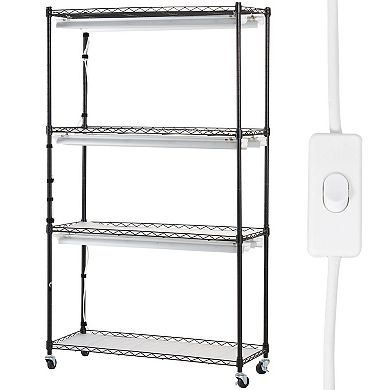 4-Tier Indoor Garden Shelf with Adjustable Grow Lights and Rolling Base