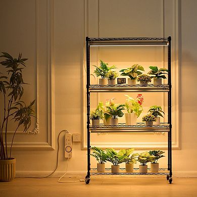 4-Tier Indoor Garden Shelf with Adjustable Grow Lights and Rolling Base