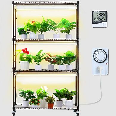 4-Tier Indoor Garden Shelf with Adjustable Grow Lights and Rolling Base