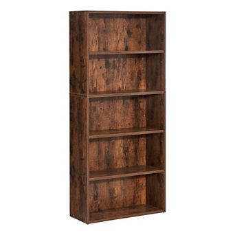 5 tier Corner Bookcase with Adjustable Shelves for Living Room or Bedroom - Brown