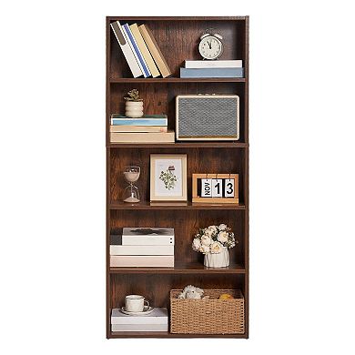 5-Tier Corner Bookcase with Adjustable Shelves for Living Room or Bedroom - Brown