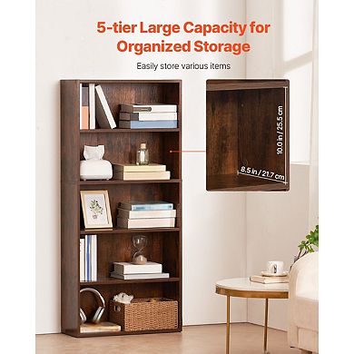 5-Tier Corner Bookcase with Adjustable Shelves for Living Room or Bedroom - Brown