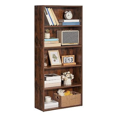 5-Tier Corner Bookcase with Adjustable Shelves for Living Room or Bedroom - Brown
