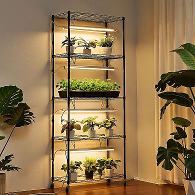 5-Tier Indoor Garden Shelf with Independent Light Controls and Casters