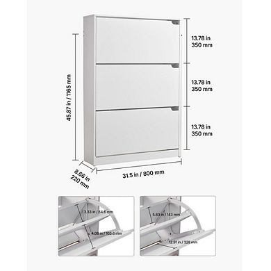3-Drawer Shoe Cabinet with Double-Layer Storage for Small Entryways - White