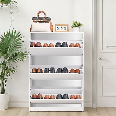 3-Drawer Shoe Cabinet with Double-Layer Storage for Small Entryways - White