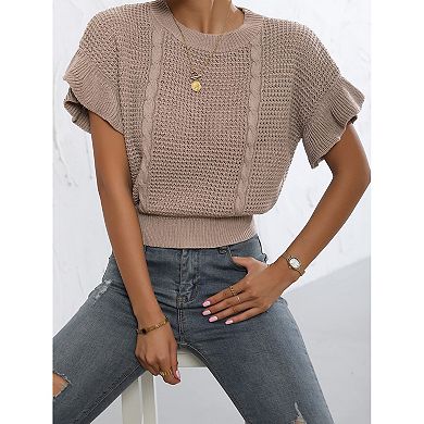 Women Casual Knit Shirts Ruffle Sleeve Going Out Top
