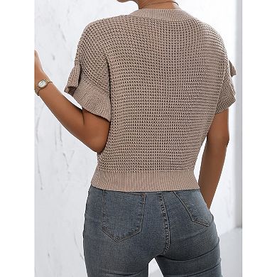 Women Casual Knit Shirts Ruffle Sleeve Going Out Top