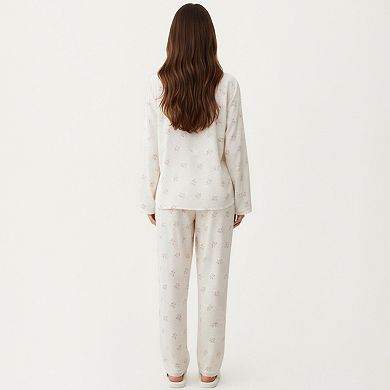 Women's 2-Piece Set Floral Print Pajama Top and Trim Details Paired with Matching Pants