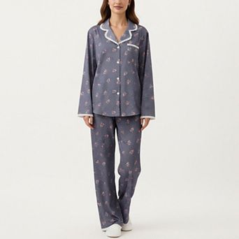Women's 2 pc Set Floral Print Pajama Top and Trim Details Paired with Matching Pants