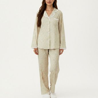 Women's 2 pc Set Floral Print Pajama Top and Trim Details Paired with Matching Pants