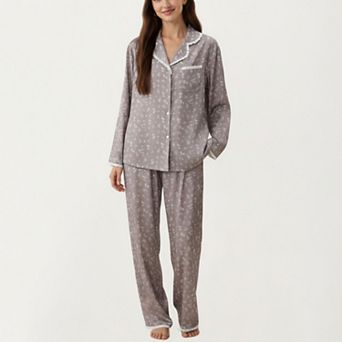 Women's 2 pc Set Floral Print Pajama Top and Trim Details Paired with Matching Pants