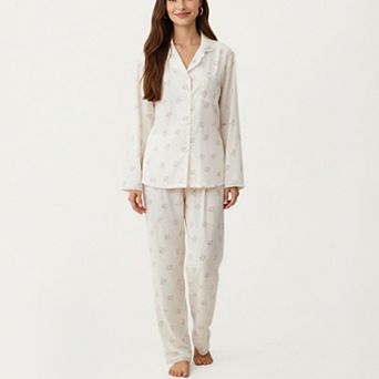 Women's 2 pc Set Floral Print Pajama Top and Trim Details Paired with Matching Pants