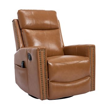 Gnuine Leather Heat Massage Manual Recliner Chair with Rocker and Swivel for Living Room