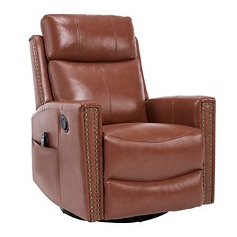 Gnuine Leather Heat Massage Manual Recliner Chair with Rocker and Swivel for Living Room