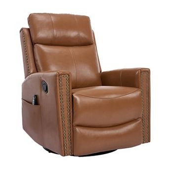 Gnuine Leather Heat Massage Manual Recliner Chair with Rocker and Swivel for Living Room