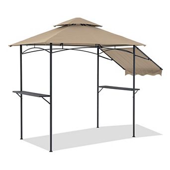 SUNSITT Grill Gazebo 8'x 5' Outdoor Patio Backyard Grill Shelter with Side Awning Tiered Canopy Top