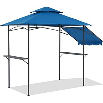 SUNSITT Grill Gazebo 8'x 5' Outdoor Patio Backyard Grill Shelter with Side Awning Tiered Canopy Top