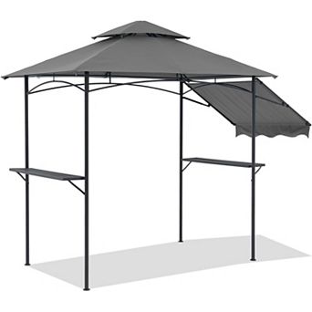 SUNSITT Grill Gazebo 8'x 5' Outdoor Patio Backyard Grill Shelter with Side Awning Tiered Canopy Top
