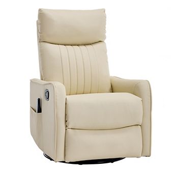 Faux Leather Heat Massage Manual Recliner Chair with Rocker and Swivel in Fabric for Living Room