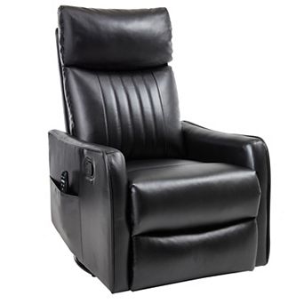 Faux Leather Heat Massage Manual Recliner Chair with Rocker and Swivel in Fabric for Living Room