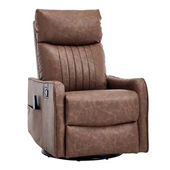 Faux Leather Heat Massage Manual Recliner Chair with Rocker and Swivel in Fabric for Living Room