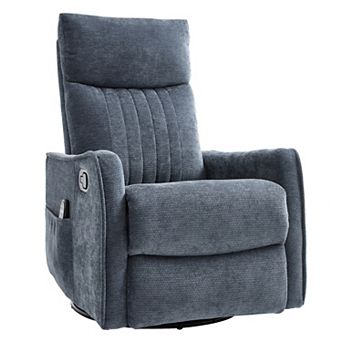 Chenille Heat Massage Manual Recliner Chair with Rocker and Swivel in Fabric for Living Room