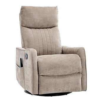 Chenille Heat Massage Manual Recliner Chair with Rocker and Swivel in Fabric for Living Room